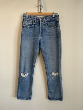 GRLFRND The Petite Karolina High Rise Straight Crop Distressed Jeans, Size 25P